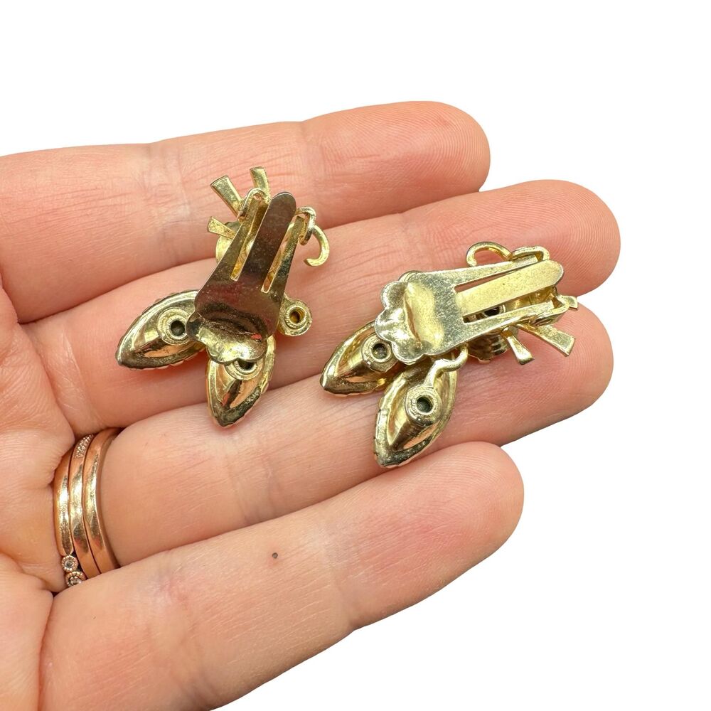 Vintage Yellow Rhinestone Clip On Earrings - Picture 3 of 3